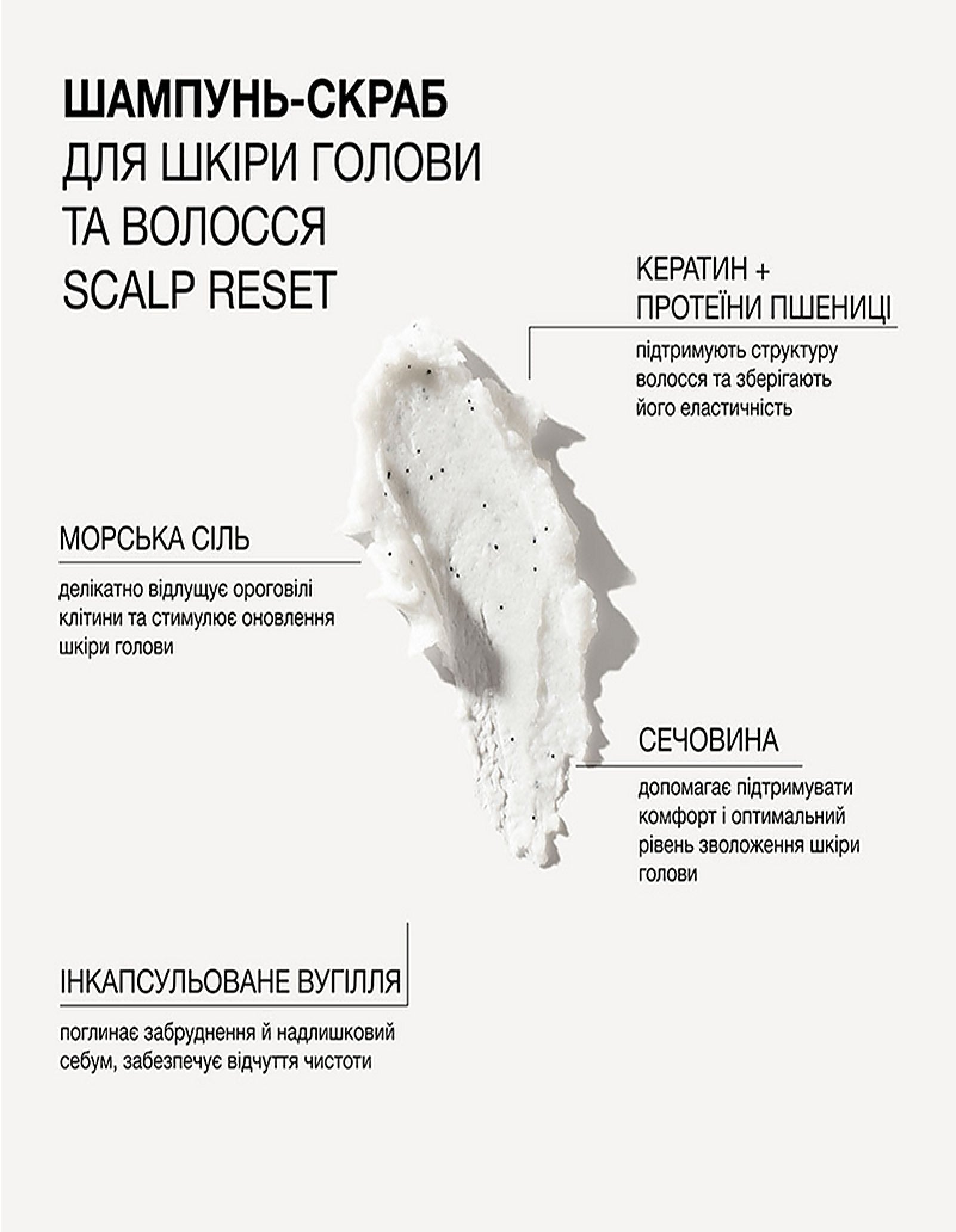 Шампунь-скраб для шкіри голови та волосся з морською сіллю та інкапсульованим вугіллям — фото 3